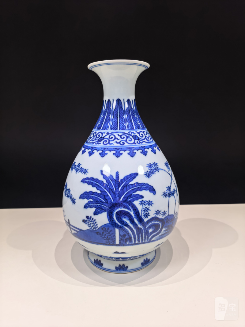 清同治 青花竹石芭蕉图玉壶春瓶 - 图3